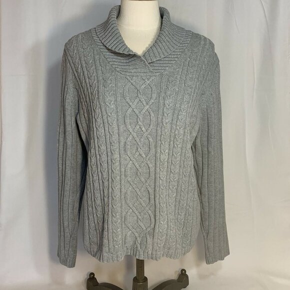 Karen Scott Sweaters - KAREN SCOTT Women Gray Knit Sweater (Size Large) SHAWL-COLLAR
